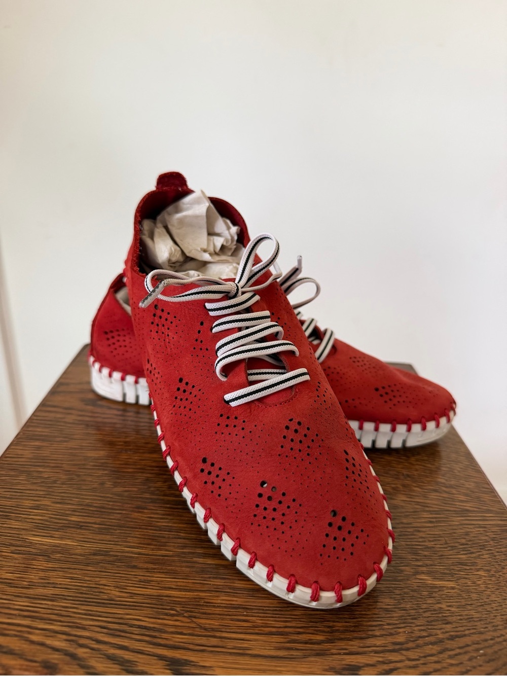 Eric Michael Annie Women Red Nubuck Perforated SlipOn Sneaker 36 Shoe US 6 Italy